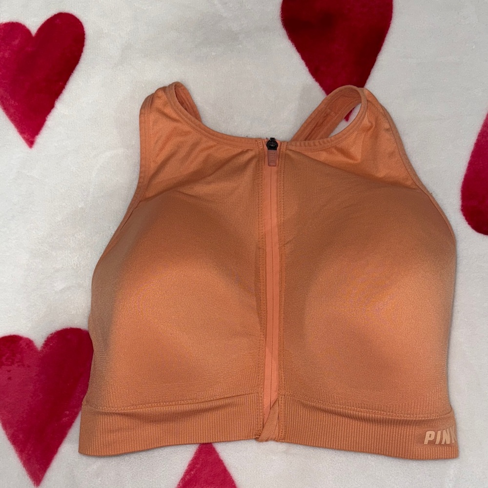PINK Victoria's Secret Peach Front-Zip Sports Bra